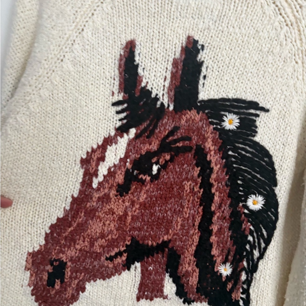 Anthropologie Pilcro Western Horse Sweater Button Cardigan Cream Women’s Small - Picture 4 of 7